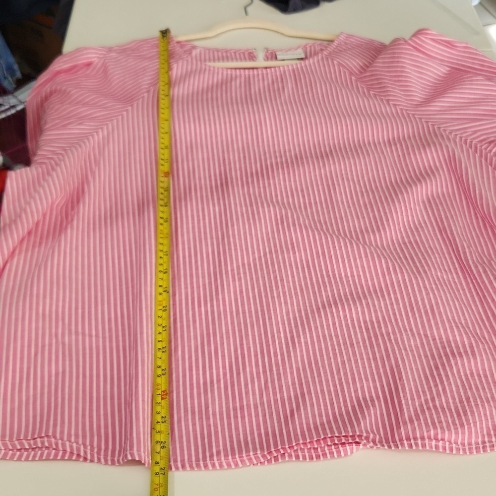 AVA & Viv Top Womens Size 3X Pink White Balloon Tie Sleeves Tunic - Picture 4 of 7
